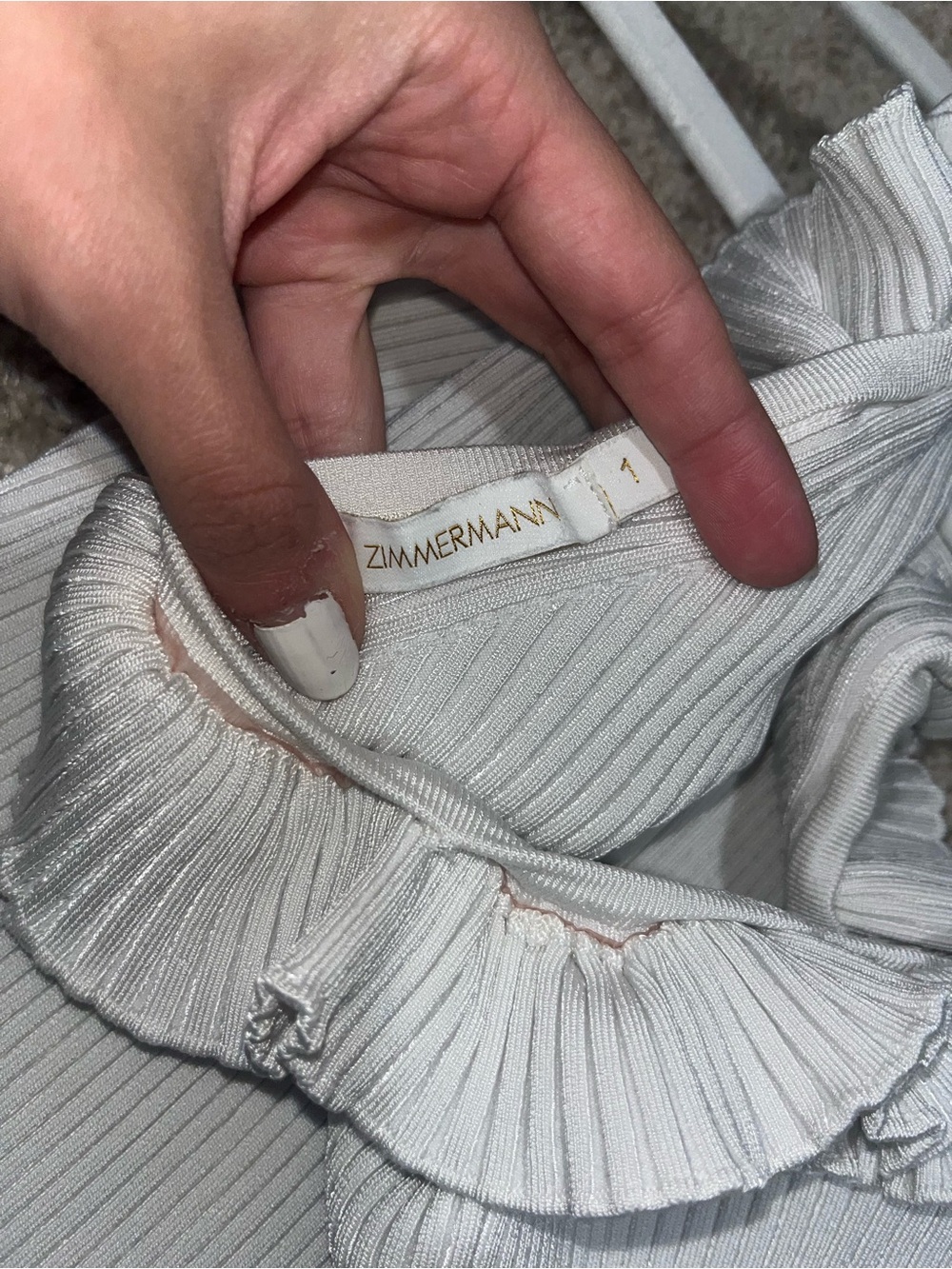 Zimmermann One-Shoulder Ruffle Ribbed Tank - White - Picture 3 of 3
